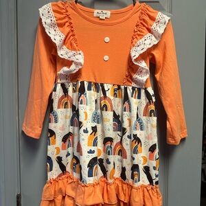 Marie Nicole Orange Long Sleeve Dress with Rainbow and Animal Print